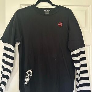 Hot Topic Black Shirt with White Striped Sleeves